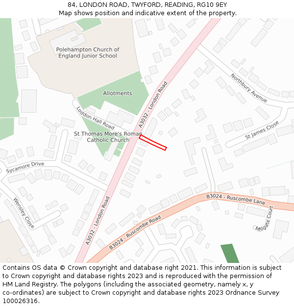 84, LONDON ROAD, TWYFORD, READING, RG10 9EY: Location map and indicative extent of plot