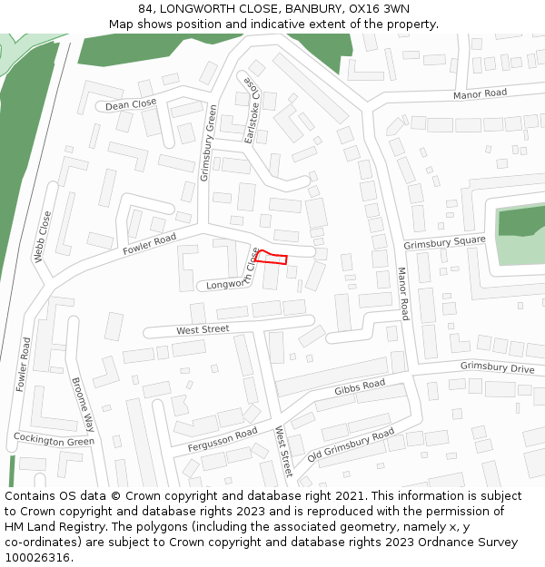 84, LONGWORTH CLOSE, BANBURY, OX16 3WN: Location map and indicative extent of plot