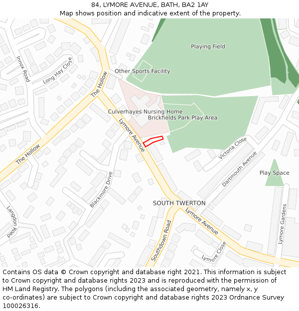 84, LYMORE AVENUE, BATH, BA2 1AY: Location map and indicative extent of plot