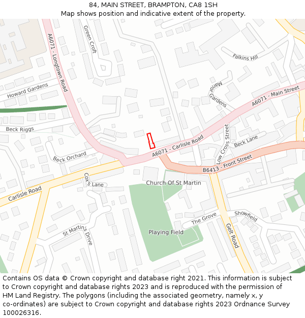84, MAIN STREET, BRAMPTON, CA8 1SH: Location map and indicative extent of plot