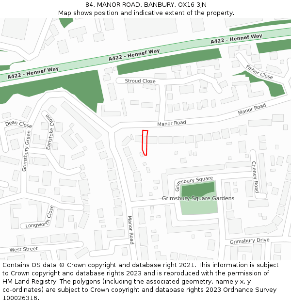 84, MANOR ROAD, BANBURY, OX16 3JN: Location map and indicative extent of plot