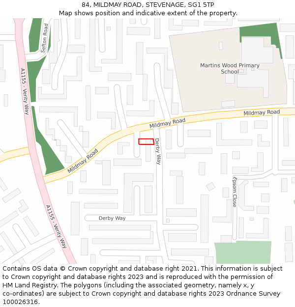 84, MILDMAY ROAD, STEVENAGE, SG1 5TP: Location map and indicative extent of plot