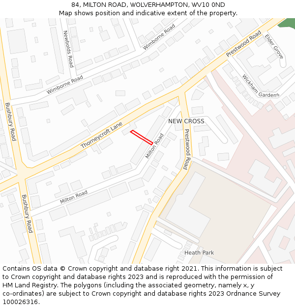 84, MILTON ROAD, WOLVERHAMPTON, WV10 0ND: Location map and indicative extent of plot