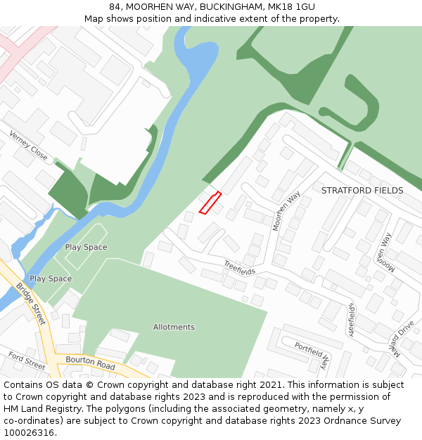84, MOORHEN WAY, BUCKINGHAM, MK18 1GU: Location map and indicative extent of plot