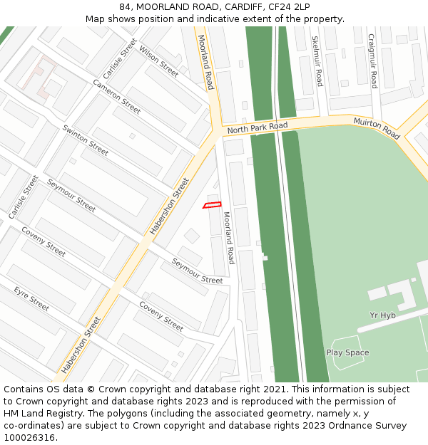 84, MOORLAND ROAD, CARDIFF, CF24 2LP: Location map and indicative extent of plot
