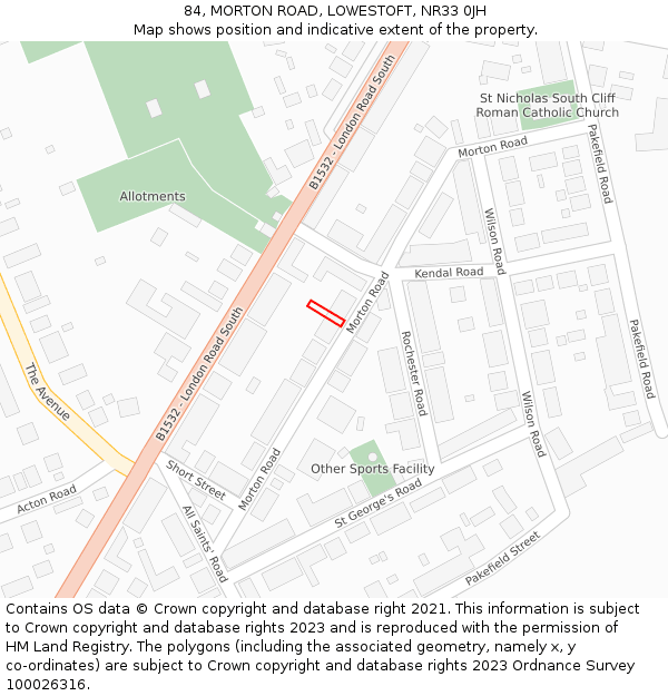84, MORTON ROAD, LOWESTOFT, NR33 0JH: Location map and indicative extent of plot
