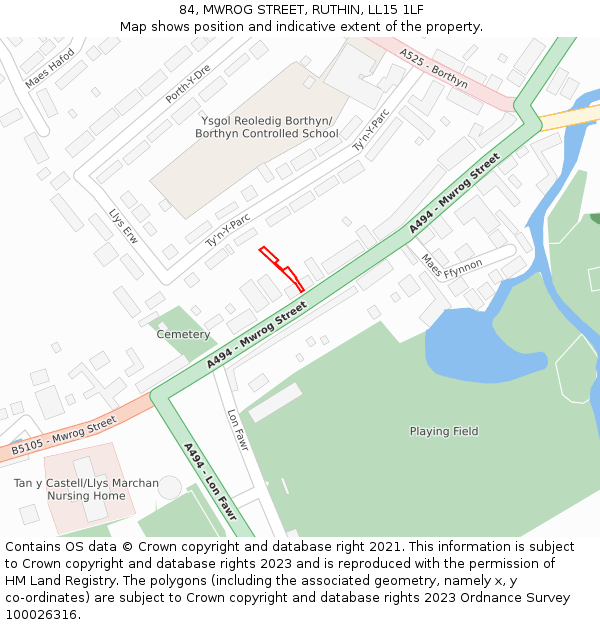 84, MWROG STREET, RUTHIN, LL15 1LF: Location map and indicative extent of plot