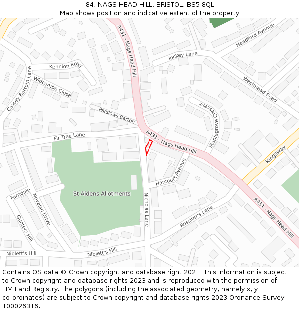 84, NAGS HEAD HILL, BRISTOL, BS5 8QL: Location map and indicative extent of plot