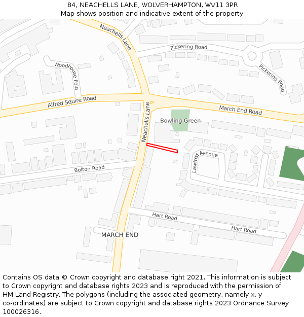 84, NEACHELLS LANE, WOLVERHAMPTON, WV11 3PR: Location map and indicative extent of plot