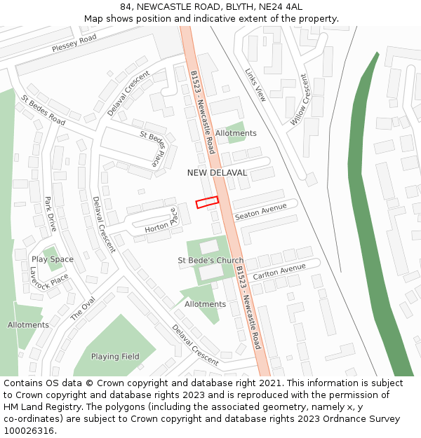 84, NEWCASTLE ROAD, BLYTH, NE24 4AL: Location map and indicative extent of plot