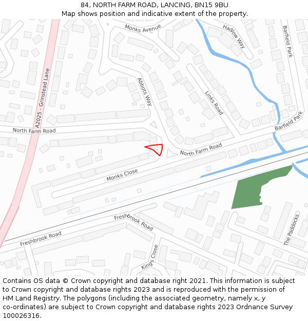 84, NORTH FARM ROAD, LANCING, BN15 9BU: Location map and indicative extent of plot