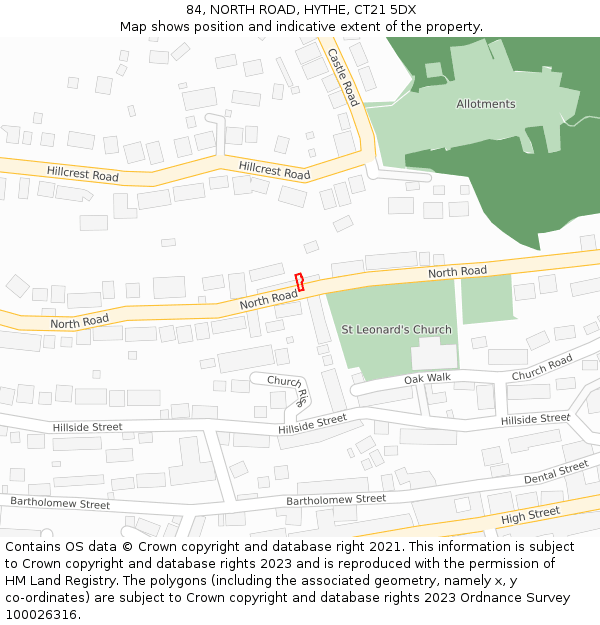 84, NORTH ROAD, HYTHE, CT21 5DX: Location map and indicative extent of plot