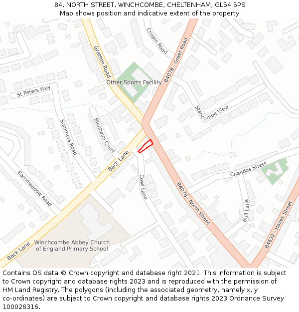 84, NORTH STREET, WINCHCOMBE, CHELTENHAM, GL54 5PS: Location map and indicative extent of plot