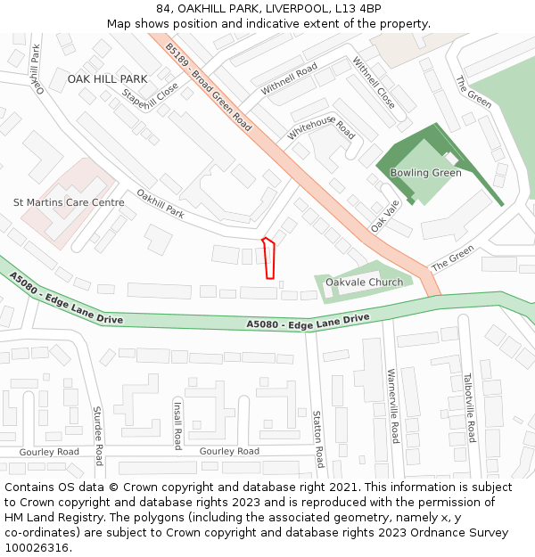 84, OAKHILL PARK, LIVERPOOL, L13 4BP: Location map and indicative extent of plot