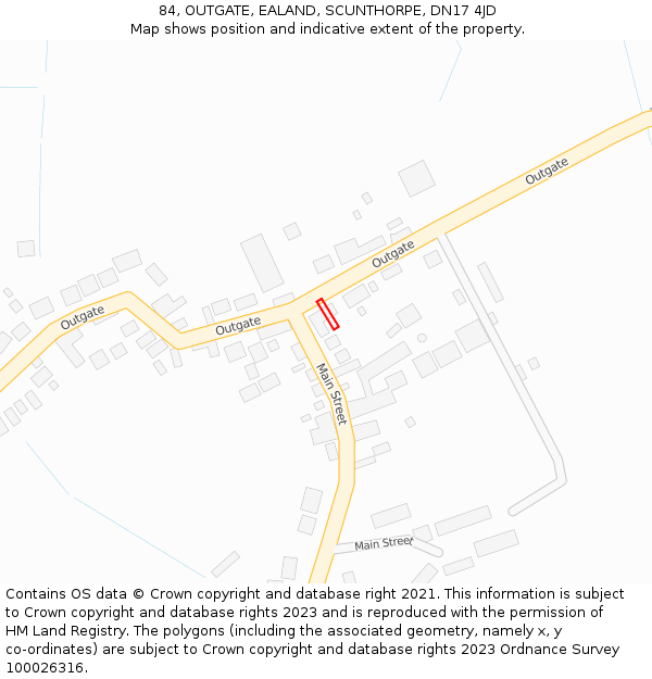 84, OUTGATE, EALAND, SCUNTHORPE, DN17 4JD: Location map and indicative extent of plot