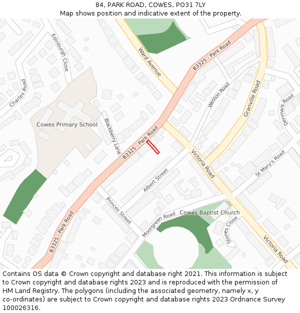 84, PARK ROAD, COWES, PO31 7LY: Location map and indicative extent of plot