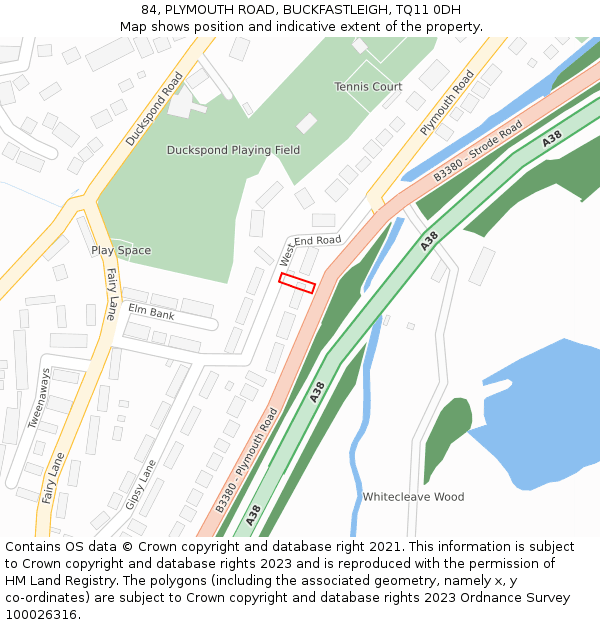 84, PLYMOUTH ROAD, BUCKFASTLEIGH, TQ11 0DH: Location map and indicative extent of plot