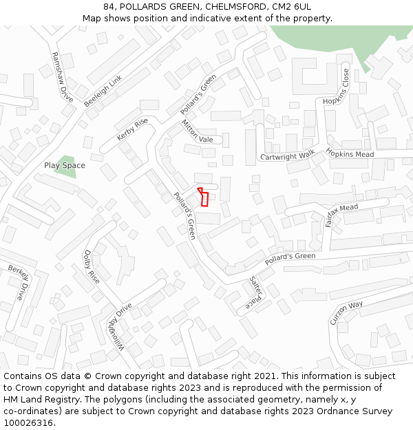 84, POLLARDS GREEN, CHELMSFORD, CM2 6UL: Location map and indicative extent of plot