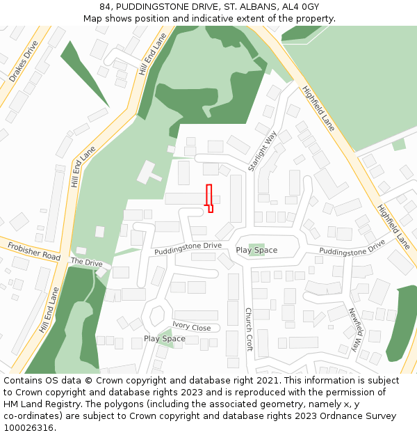 84, PUDDINGSTONE DRIVE, ST. ALBANS, AL4 0GY: Location map and indicative extent of plot