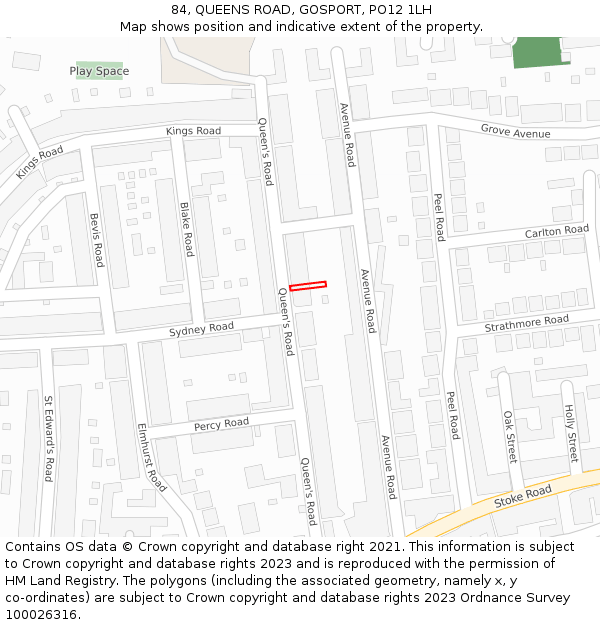 84, QUEENS ROAD, GOSPORT, PO12 1LH: Location map and indicative extent of plot