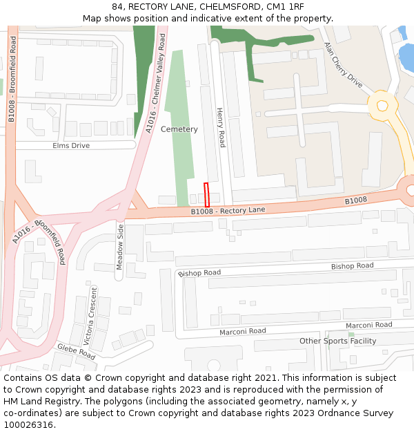84, RECTORY LANE, CHELMSFORD, CM1 1RF: Location map and indicative extent of plot