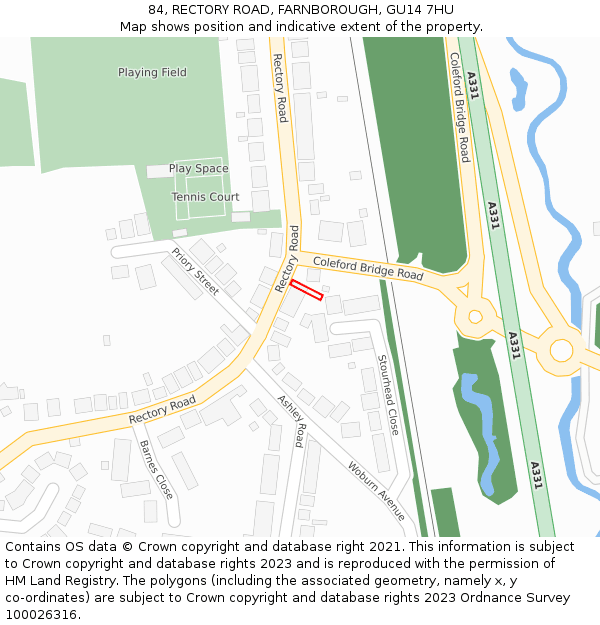 84, RECTORY ROAD, FARNBOROUGH, GU14 7HU: Location map and indicative extent of plot