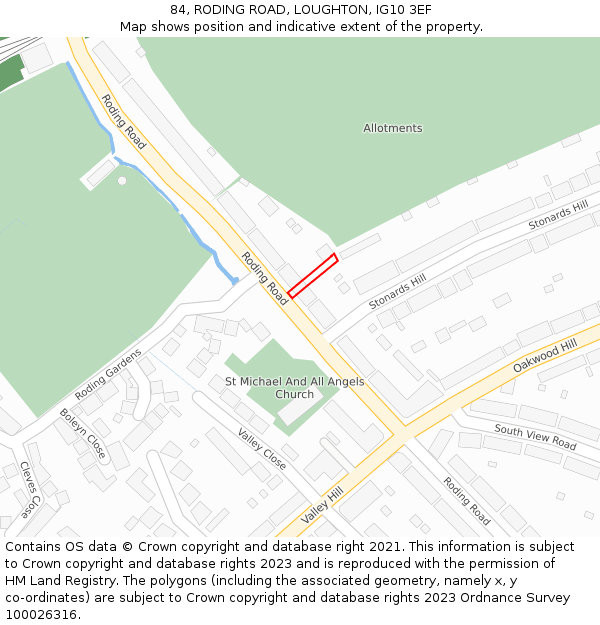 84, RODING ROAD, LOUGHTON, IG10 3EF: Location map and indicative extent of plot