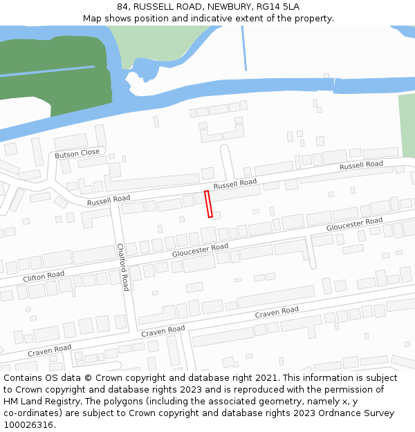 84, RUSSELL ROAD, NEWBURY, RG14 5LA: Location map and indicative extent of plot