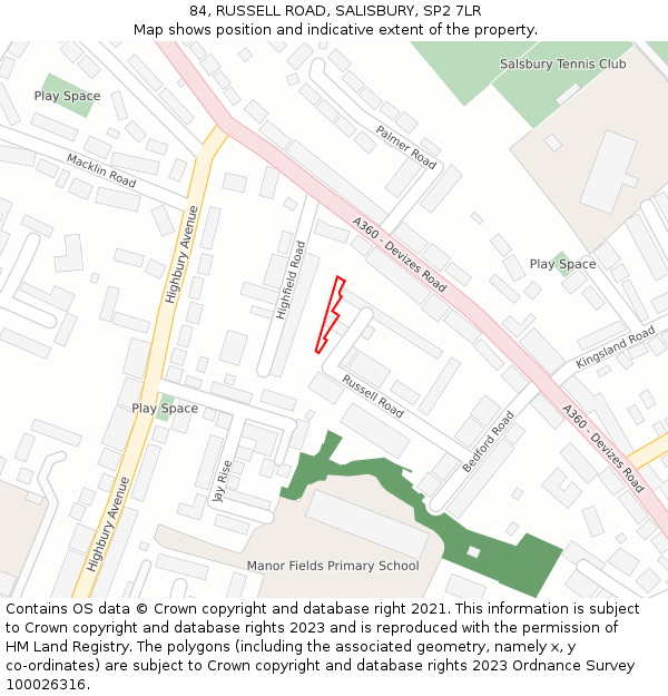 84, RUSSELL ROAD, SALISBURY, SP2 7LR: Location map and indicative extent of plot