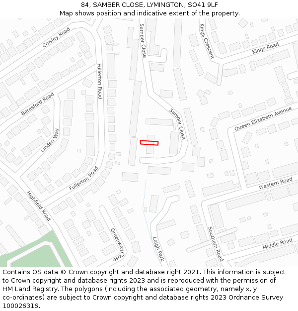 84, SAMBER CLOSE, LYMINGTON, SO41 9LF: Location map and indicative extent of plot