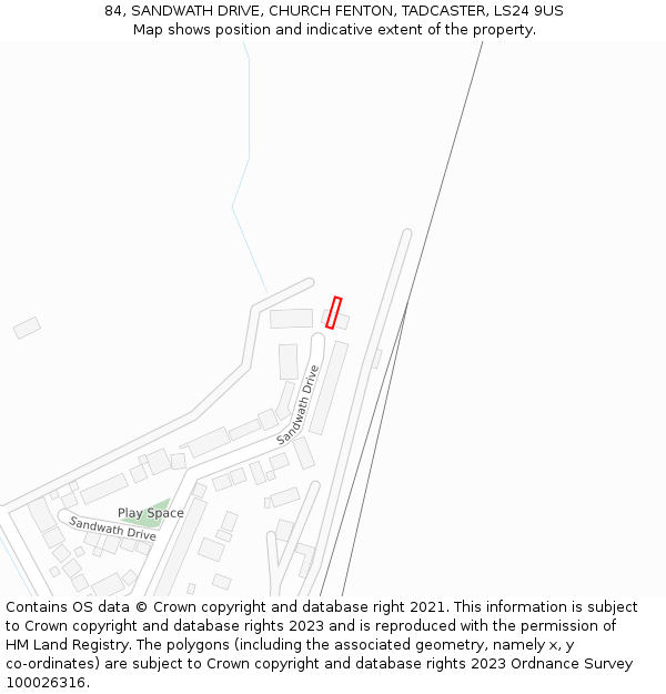 84, SANDWATH DRIVE, CHURCH FENTON, TADCASTER, LS24 9US: Location map and indicative extent of plot