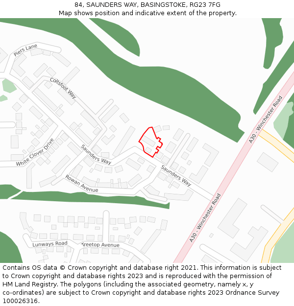 84, SAUNDERS WAY, BASINGSTOKE, RG23 7FG: Location map and indicative extent of plot