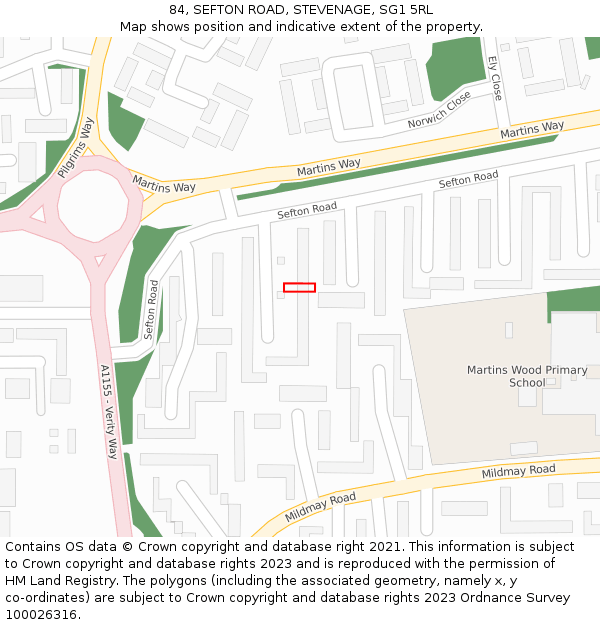 84, SEFTON ROAD, STEVENAGE, SG1 5RL: Location map and indicative extent of plot