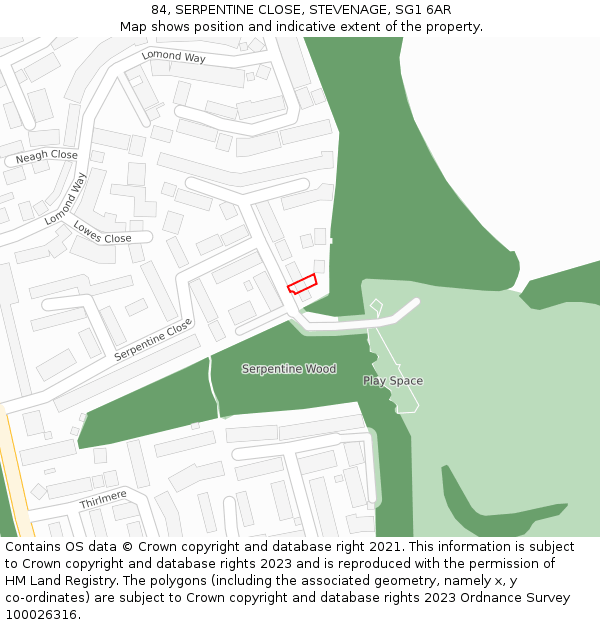 84, SERPENTINE CLOSE, STEVENAGE, SG1 6AR: Location map and indicative extent of plot
