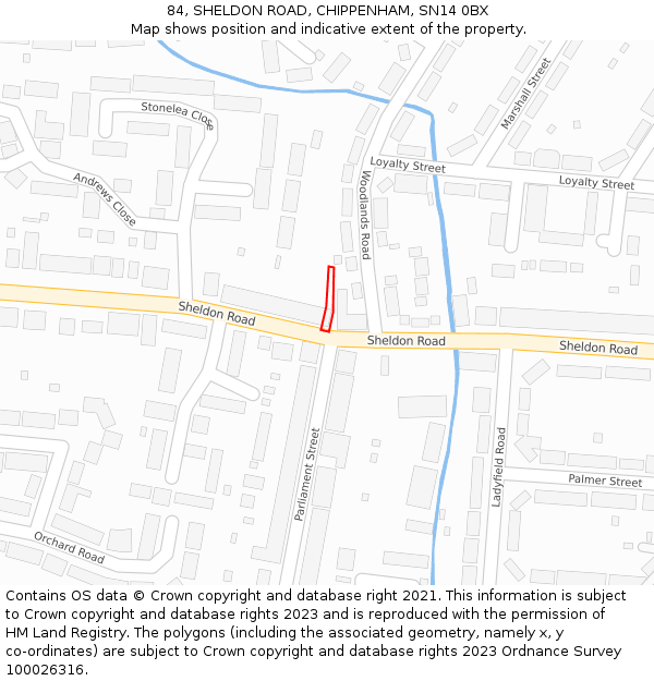 84, SHELDON ROAD, CHIPPENHAM, SN14 0BX: Location map and indicative extent of plot