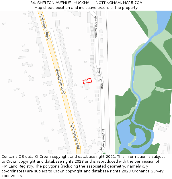 84, SHELTON AVENUE, HUCKNALL, NOTTINGHAM, NG15 7QA: Location map and indicative extent of plot
