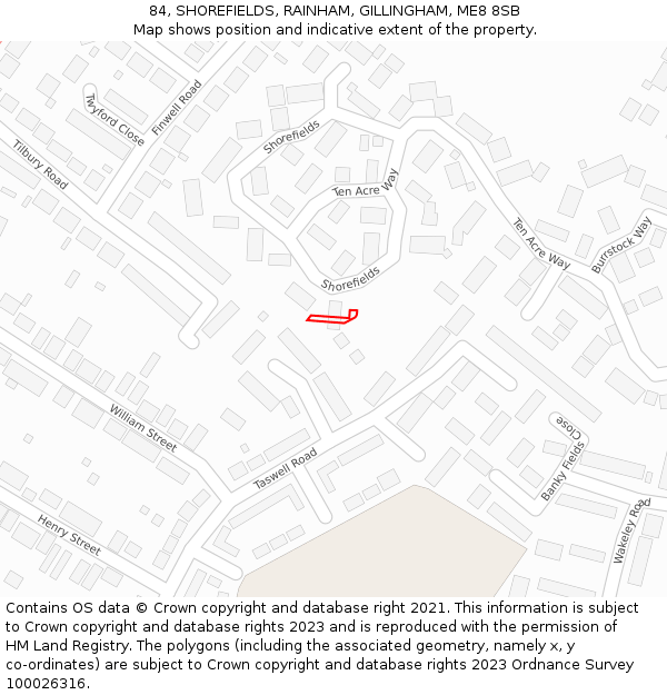 84, SHOREFIELDS, RAINHAM, GILLINGHAM, ME8 8SB: Location map and indicative extent of plot