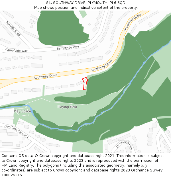 84, SOUTHWAY DRIVE, PLYMOUTH, PL6 6QD: Location map and indicative extent of plot