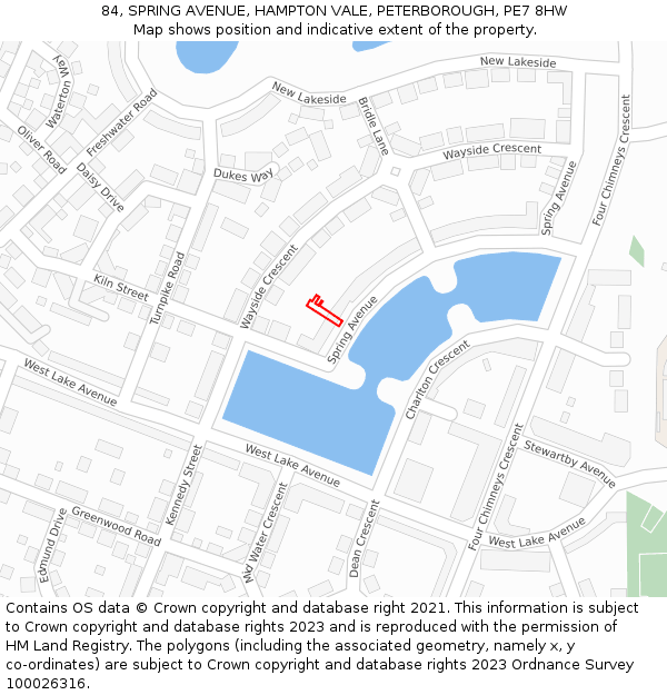 84, SPRING AVENUE, HAMPTON VALE, PETERBOROUGH, PE7 8HW: Location map and indicative extent of plot