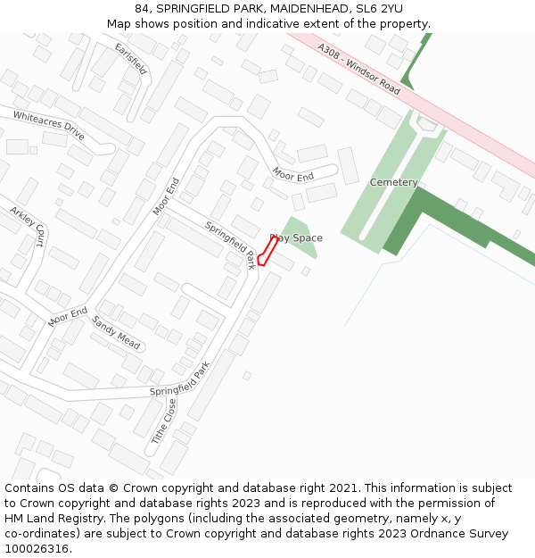 84, SPRINGFIELD PARK, MAIDENHEAD, SL6 2YU: Location map and indicative extent of plot