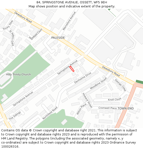 84, SPRINGSTONE AVENUE, OSSETT, WF5 9EH: Location map and indicative extent of plot