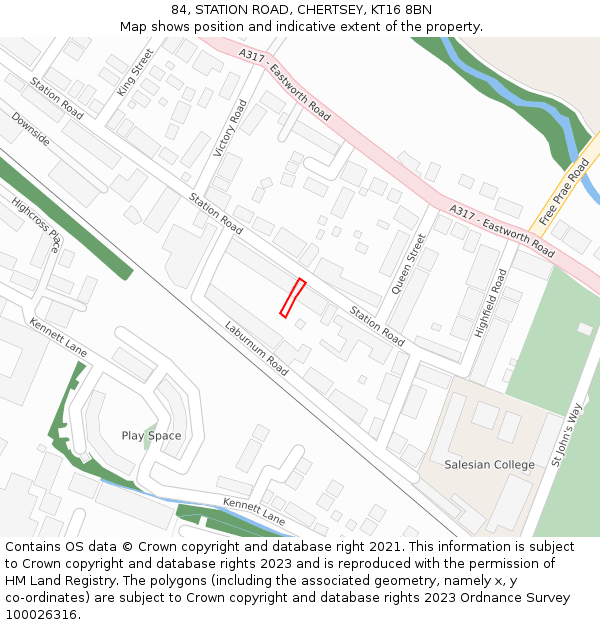 84, STATION ROAD, CHERTSEY, KT16 8BN: Location map and indicative extent of plot