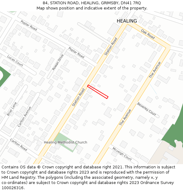 84, STATION ROAD, HEALING, GRIMSBY, DN41 7RQ: Location map and indicative extent of plot