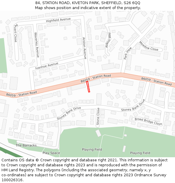 84, STATION ROAD, KIVETON PARK, SHEFFIELD, S26 6QQ: Location map and indicative extent of plot