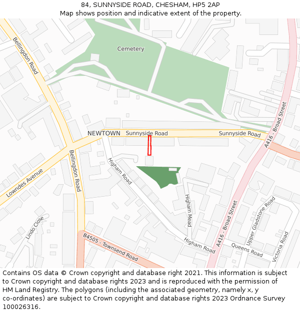 84, SUNNYSIDE ROAD, CHESHAM, HP5 2AP: Location map and indicative extent of plot