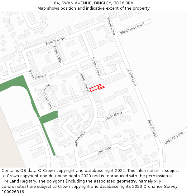84, SWAN AVENUE, BINGLEY, BD16 3PA: Location map and indicative extent of plot