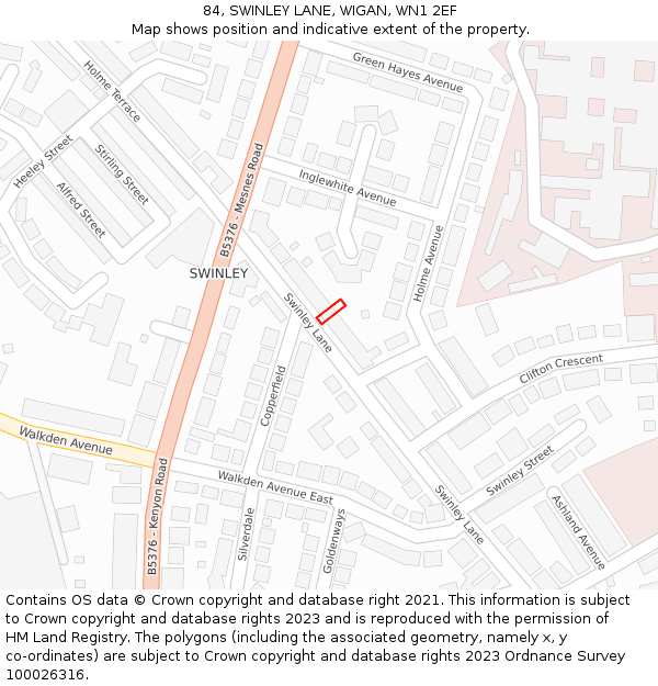 84, SWINLEY LANE, WIGAN, WN1 2EF: Location map and indicative extent of plot