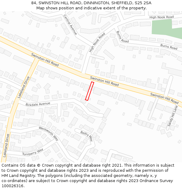 84, SWINSTON HILL ROAD, DINNINGTON, SHEFFIELD, S25 2SA: Location map and indicative extent of plot