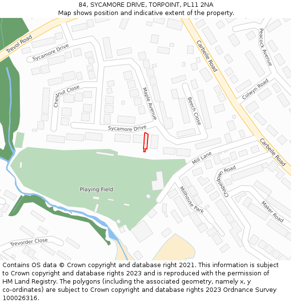 84, SYCAMORE DRIVE, TORPOINT, PL11 2NA: Location map and indicative extent of plot