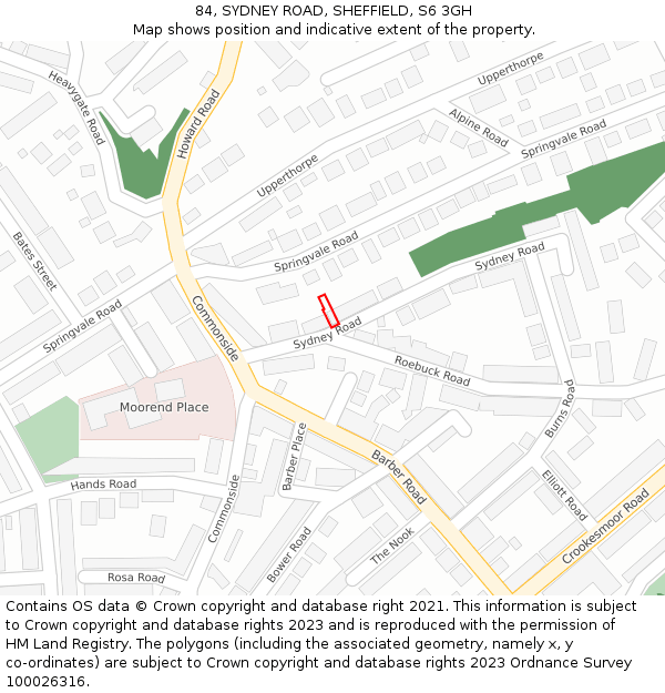 84, SYDNEY ROAD, SHEFFIELD, S6 3GH: Location map and indicative extent of plot